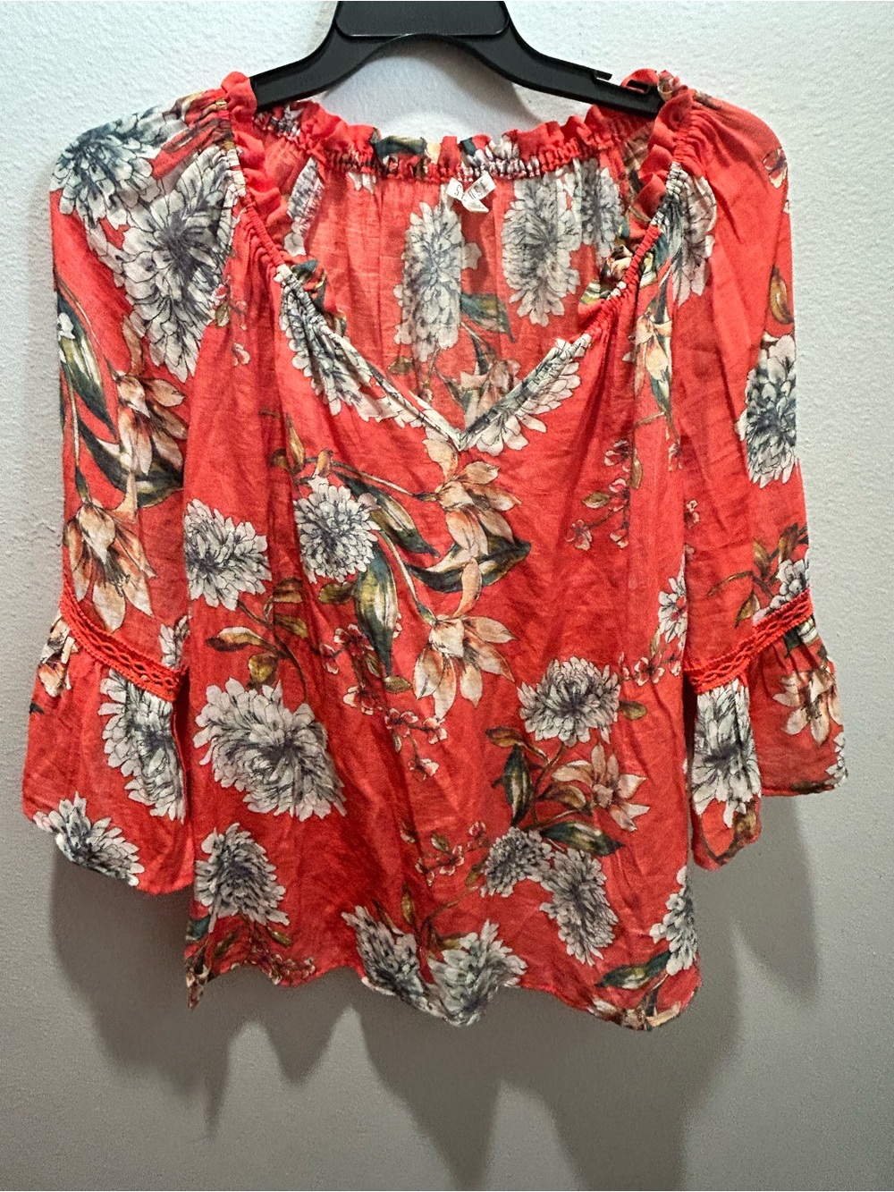 Spense Coral Floral Off-Shoulder Peasant Blouse
